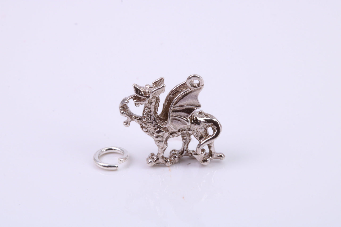 Welsh Dragon Charm, Traditional Charm, Made from Solid 925 Grade Sterling Silver, Complete with Attachment Link