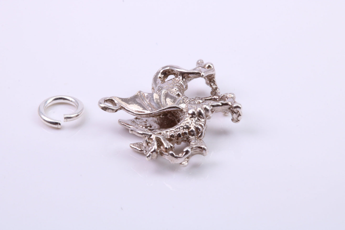 Welsh Dragon Charm, Traditional Charm, Made from Solid 925 Grade Sterling Silver, Complete with Attachment Link