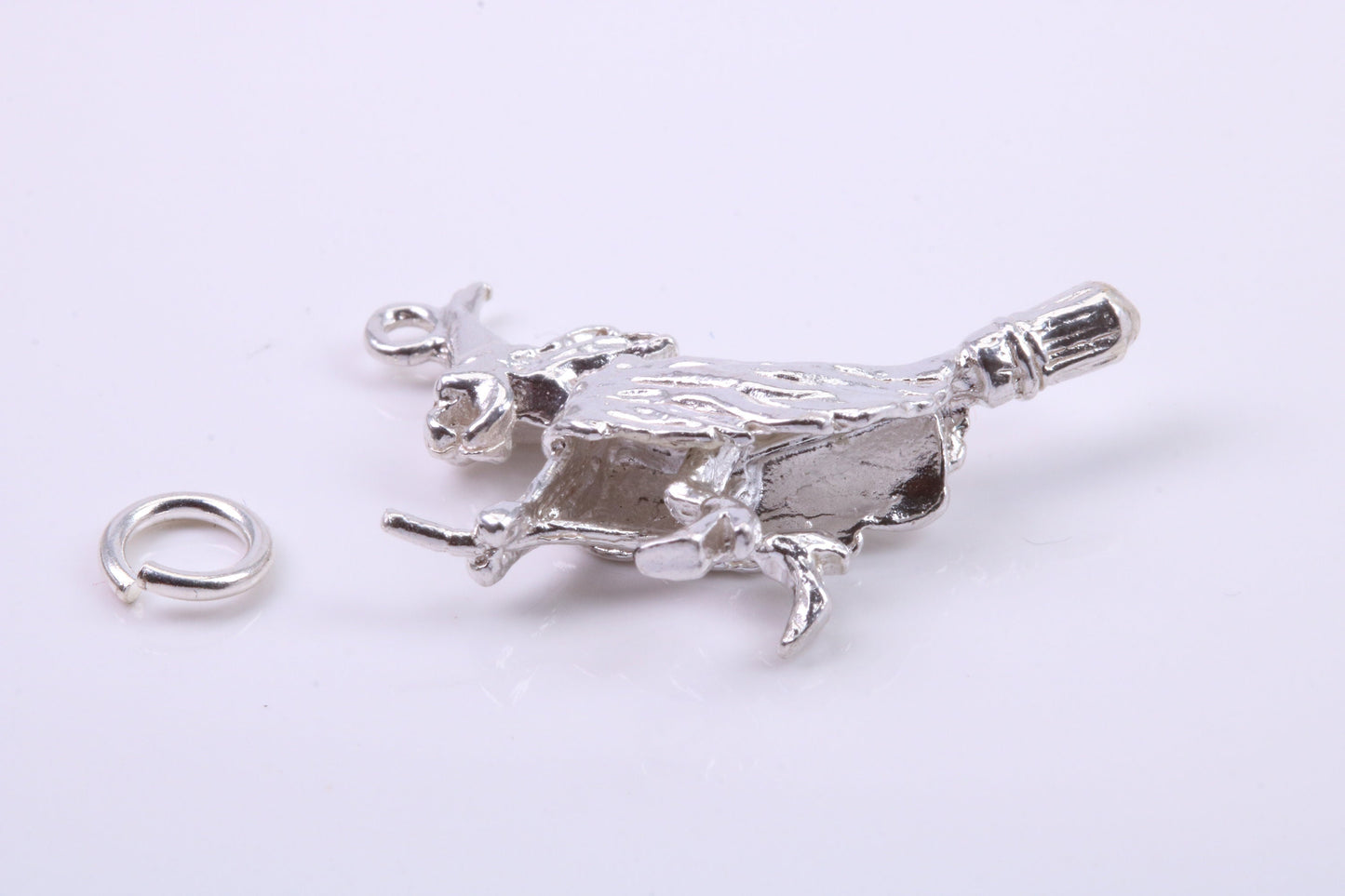 Witch on Broom Stick Charm, Traditional Charm, Made from Solid 925 Grade Sterling Silver, Complete with Attachment Link