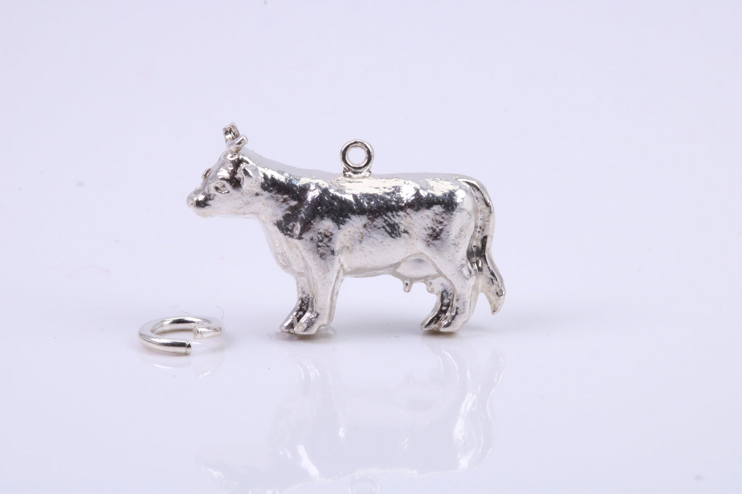 Cow Charm, Traditional Charm, Made from Solid 925 Grade Sterling Silver, Complete with Attachment Link