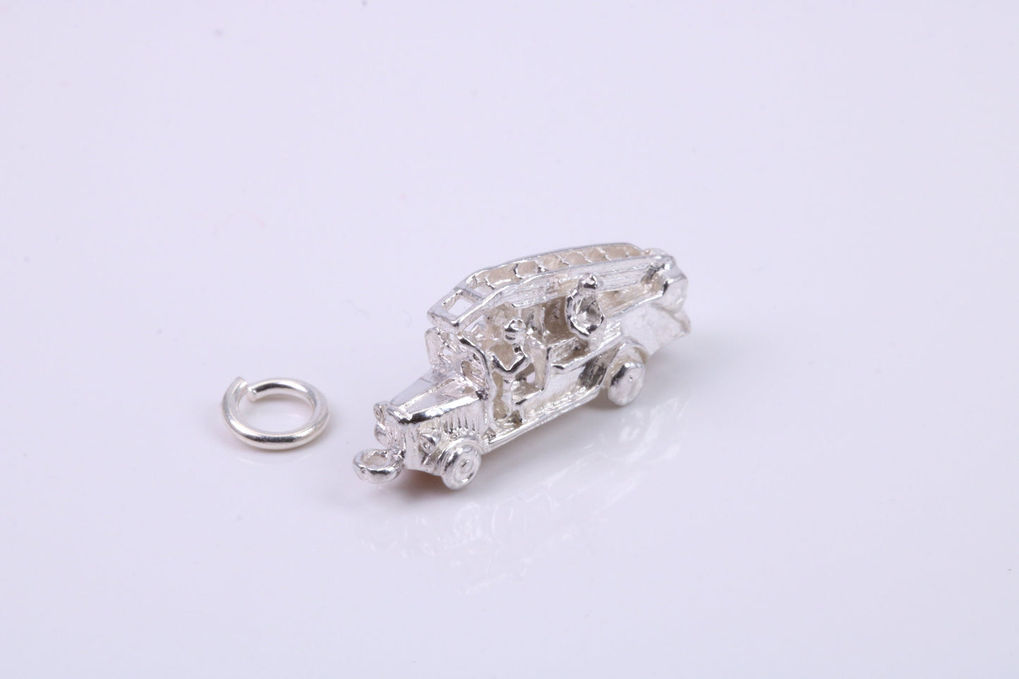 Fire Engine Charm, Traditional Charm, Made from Solid 925 Grade Sterling Silver, Complete with Attachment Link