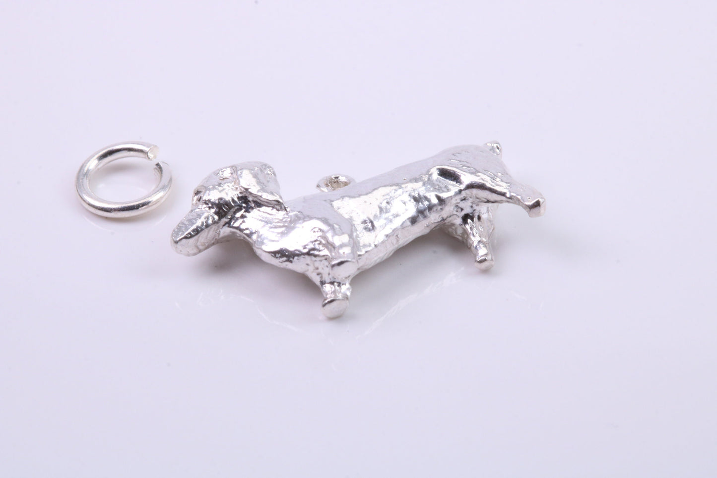 Dachshund Dog Charm, Traditional Charm, Made from Solid 925 Grade Sterling Silver, Complete with Attachment Link