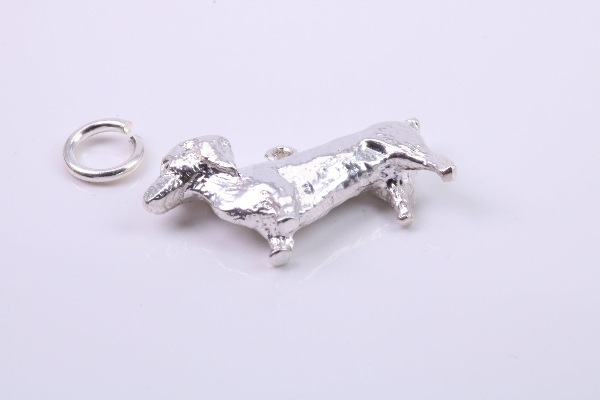 Dachshund Dog Charm, Traditional Charm, Made from Solid 925 Grade Sterling Silver, Complete with Attachment Link
