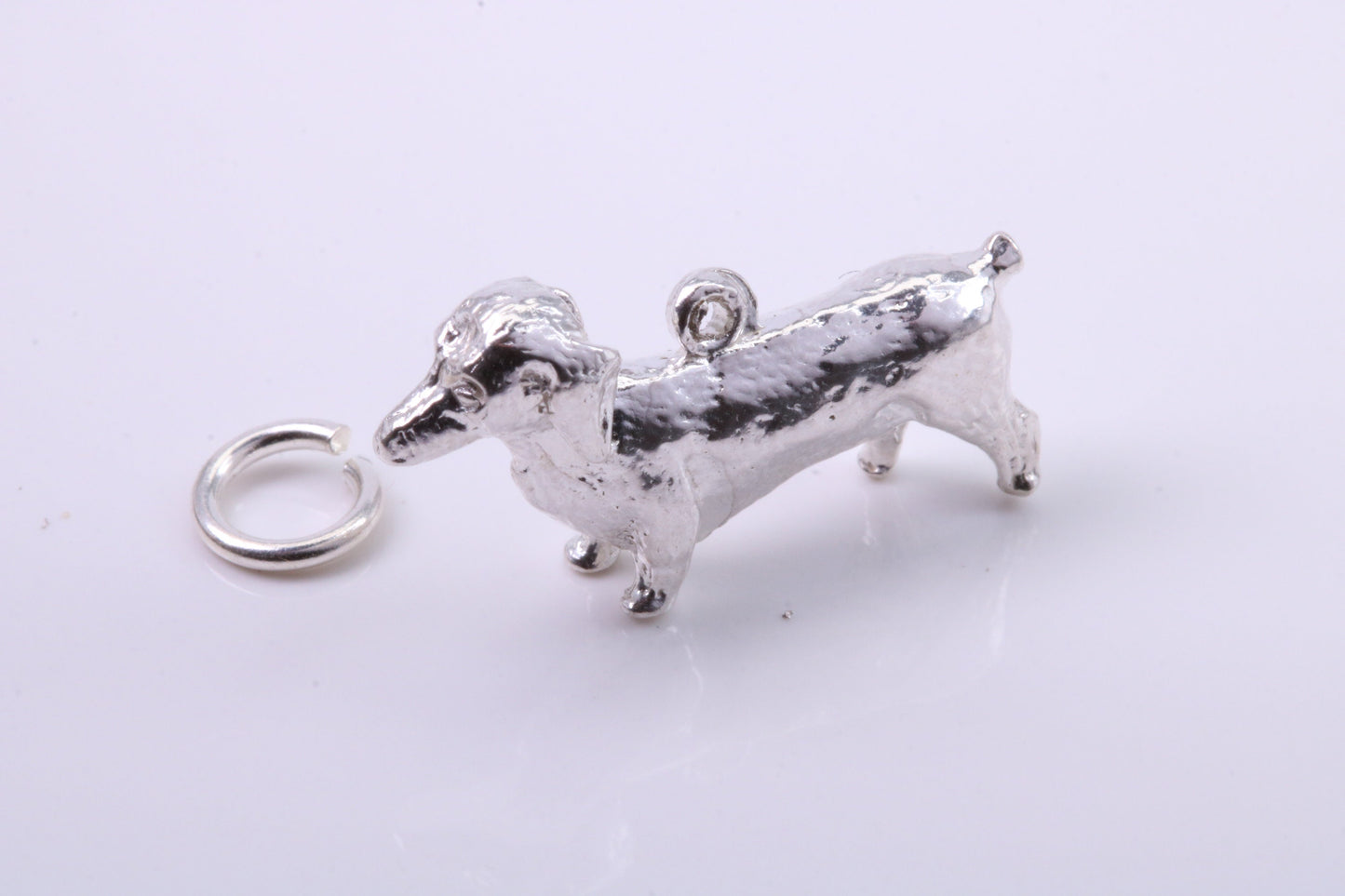 Dachshund Dog Charm, Traditional Charm, Made from Solid 925 Grade Sterling Silver, Complete with Attachment Link