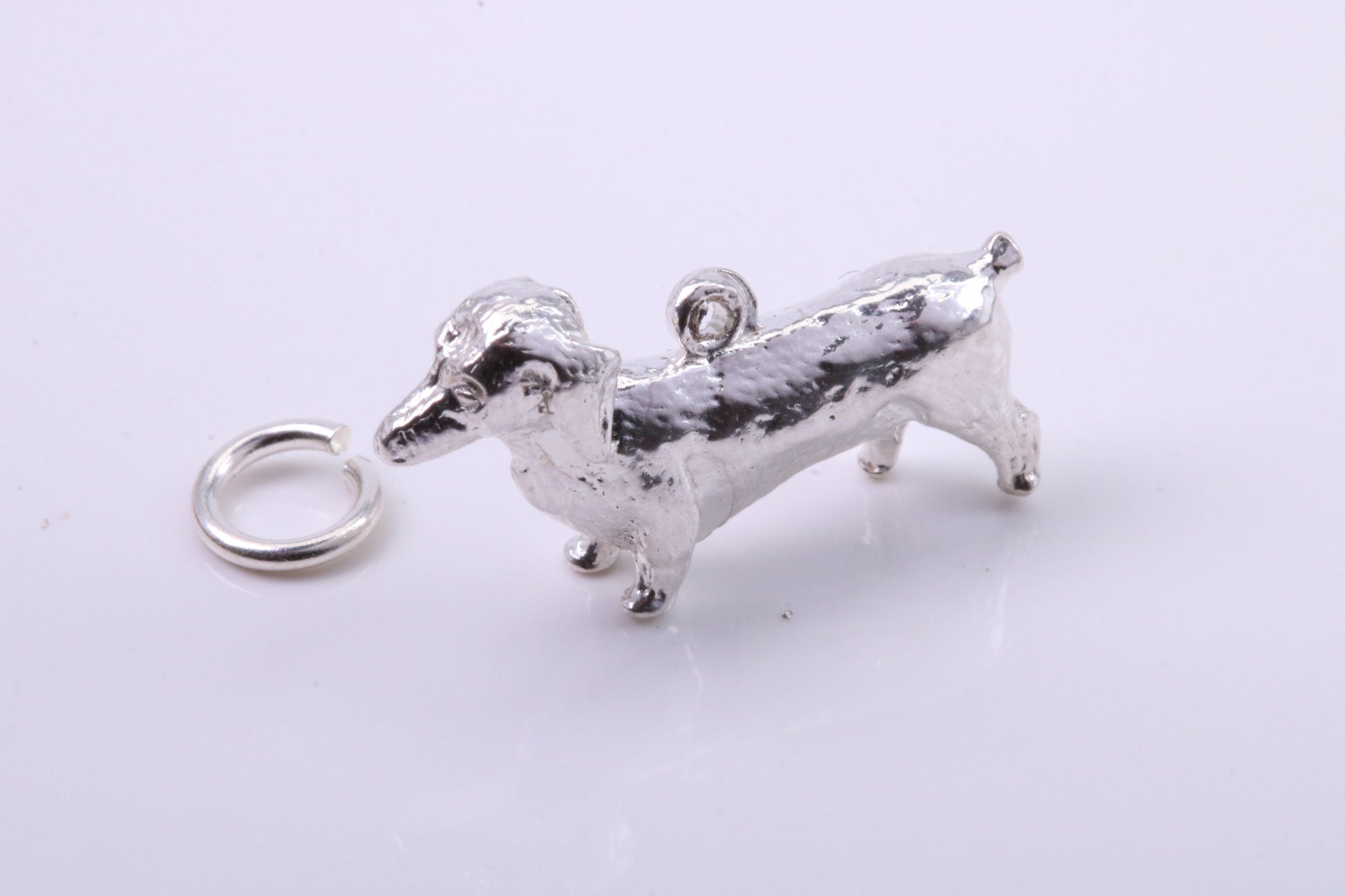 Dachshund Dog Charm, Traditional Charm, Made from Solid 925 Grade Sterling Silver, Complete with Attachment Link