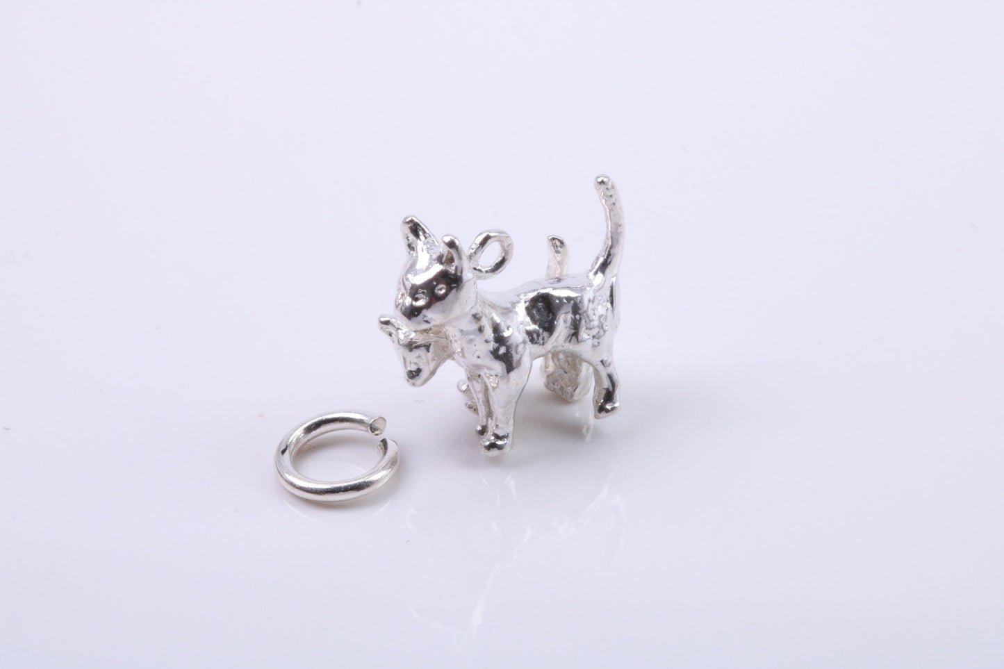 Cat with Kitten Charm, Traditional Charm, Made from Solid 925 Grade Sterling Silver, Complete with Attachment Link
