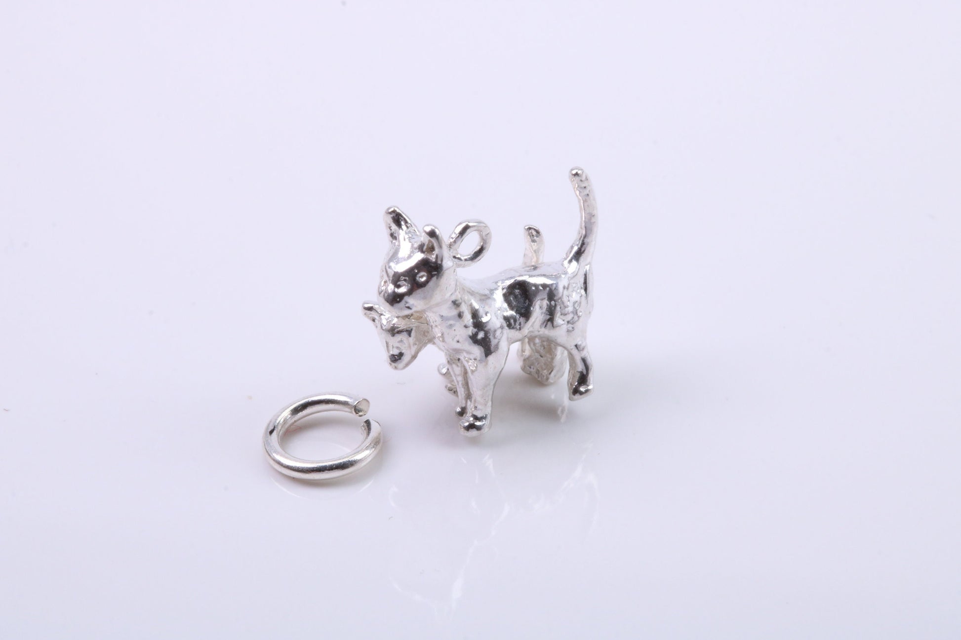 Cat with Kitten Charm, Traditional Charm, Made from Solid 925 Grade Sterling Silver, Complete with Attachment Link