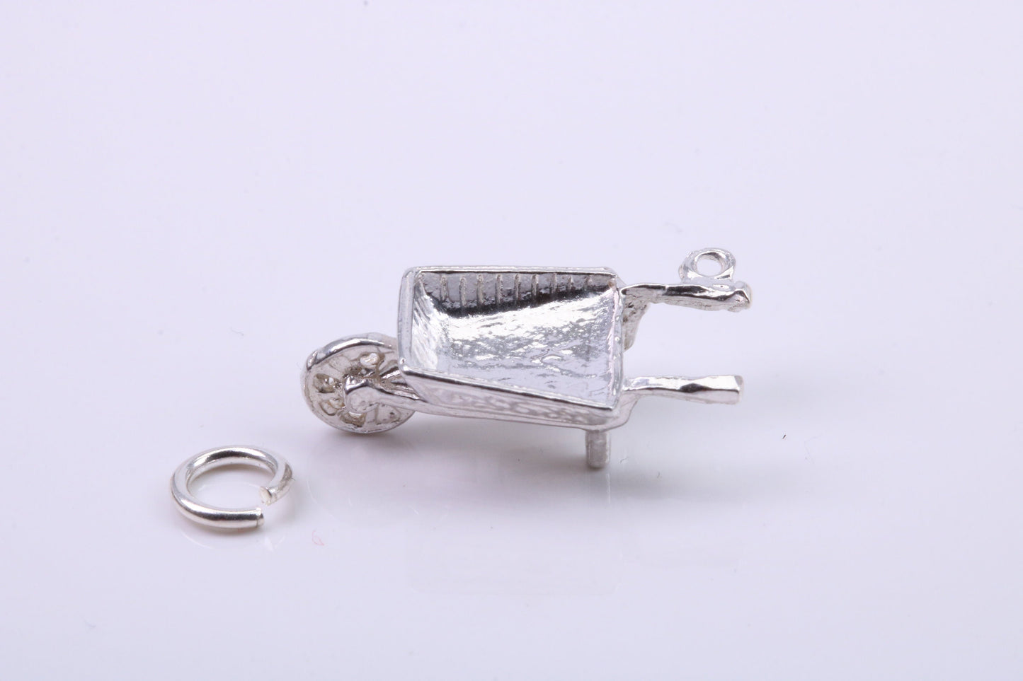 Wheel Barrow Charm, Traditional Charm, Made from Solid 925 Grade Sterling Silver, Complete with Attachment Link