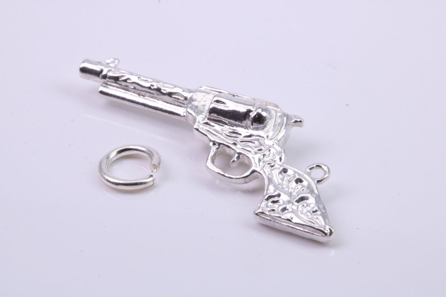 Pistol Charm, Traditional Charm, Made from Solid 925 Grade Sterling Silver, Complete with Attachment Link
