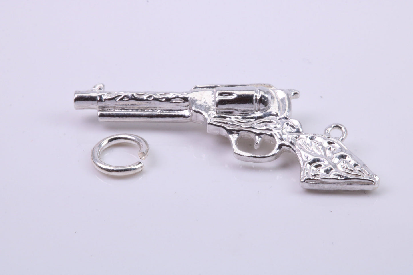 Pistol Charm, Traditional Charm, Made from Solid 925 Grade Sterling Silver, Complete with Attachment Link