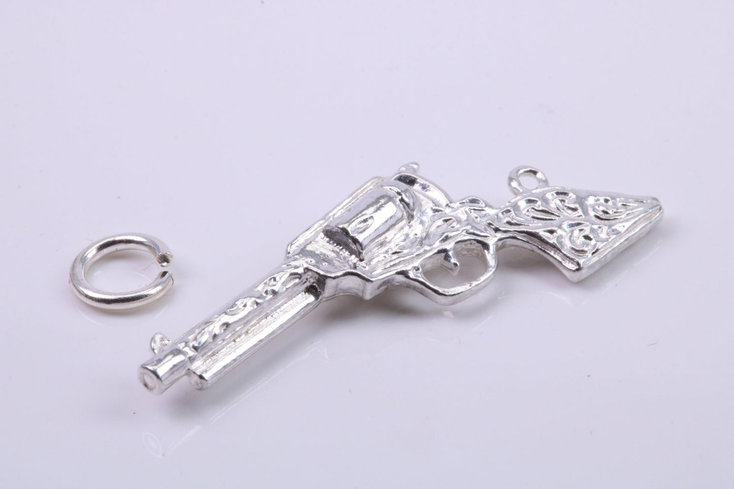 Pistol Charm, Traditional Charm, Made from Solid 925 Grade Sterling Silver, Complete with Attachment Link