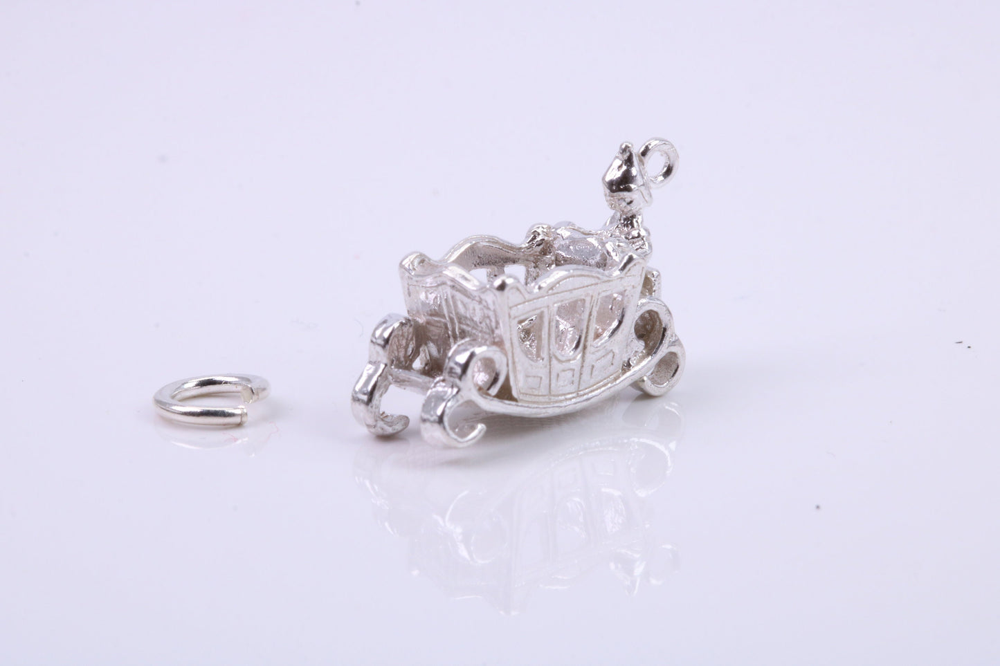 Princess Carriage Charm, Traditional Charm, Made from Solid 925 Grade Sterling Silver, Complete with Attachment Link