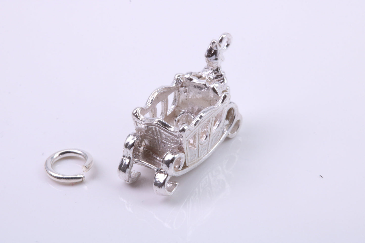 Princess Carriage Charm, Traditional Charm, Made from Solid 925 Grade Sterling Silver, Complete with Attachment Link