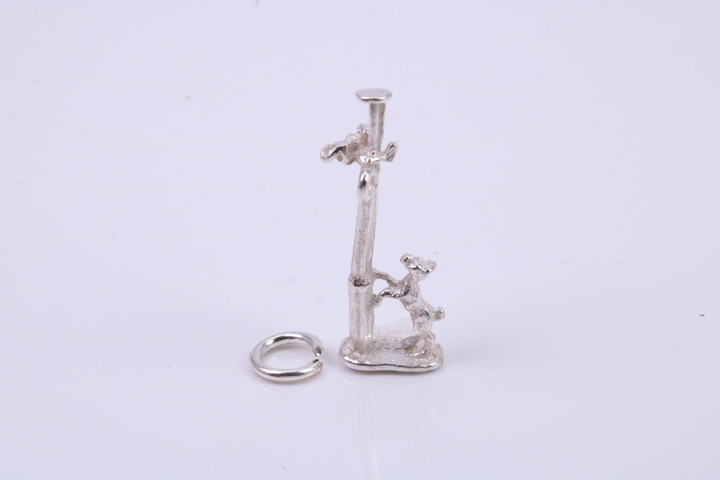 Dog Chasing Cat Charm, Traditional Charm, Made from Solid 925 Grade Sterling Silver, Complete with Attachment Link