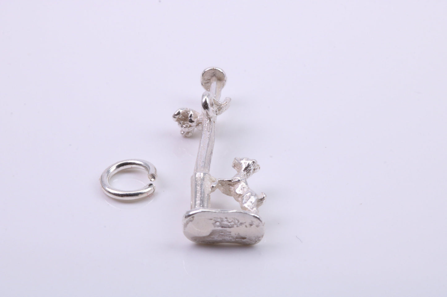 Dog Chasing Cat Charm, Traditional Charm, Made from Solid 925 Grade Sterling Silver, Complete with Attachment Link