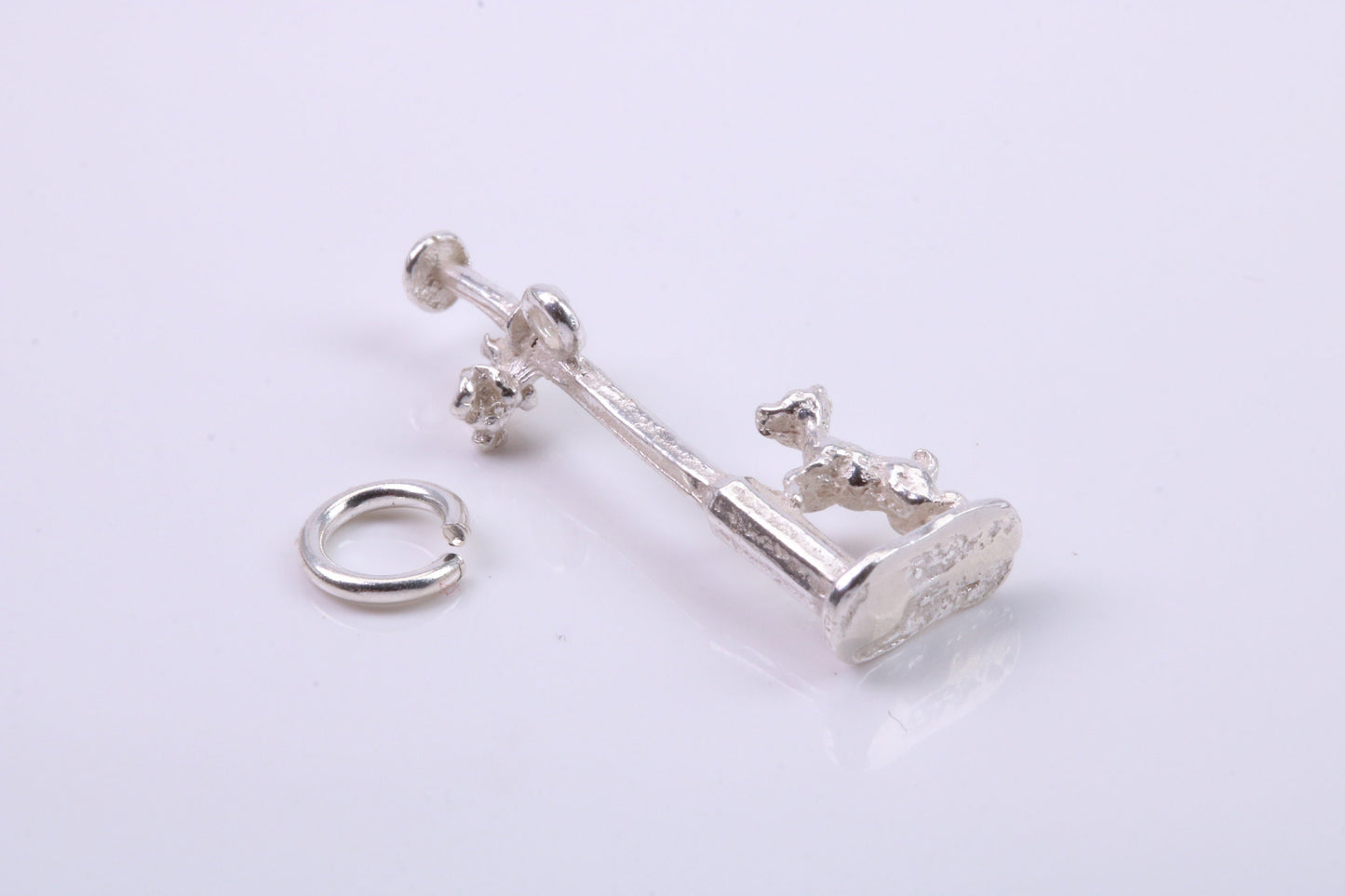Dog Chasing Cat Charm, Traditional Charm, Made from Solid 925 Grade Sterling Silver, Complete with Attachment Link