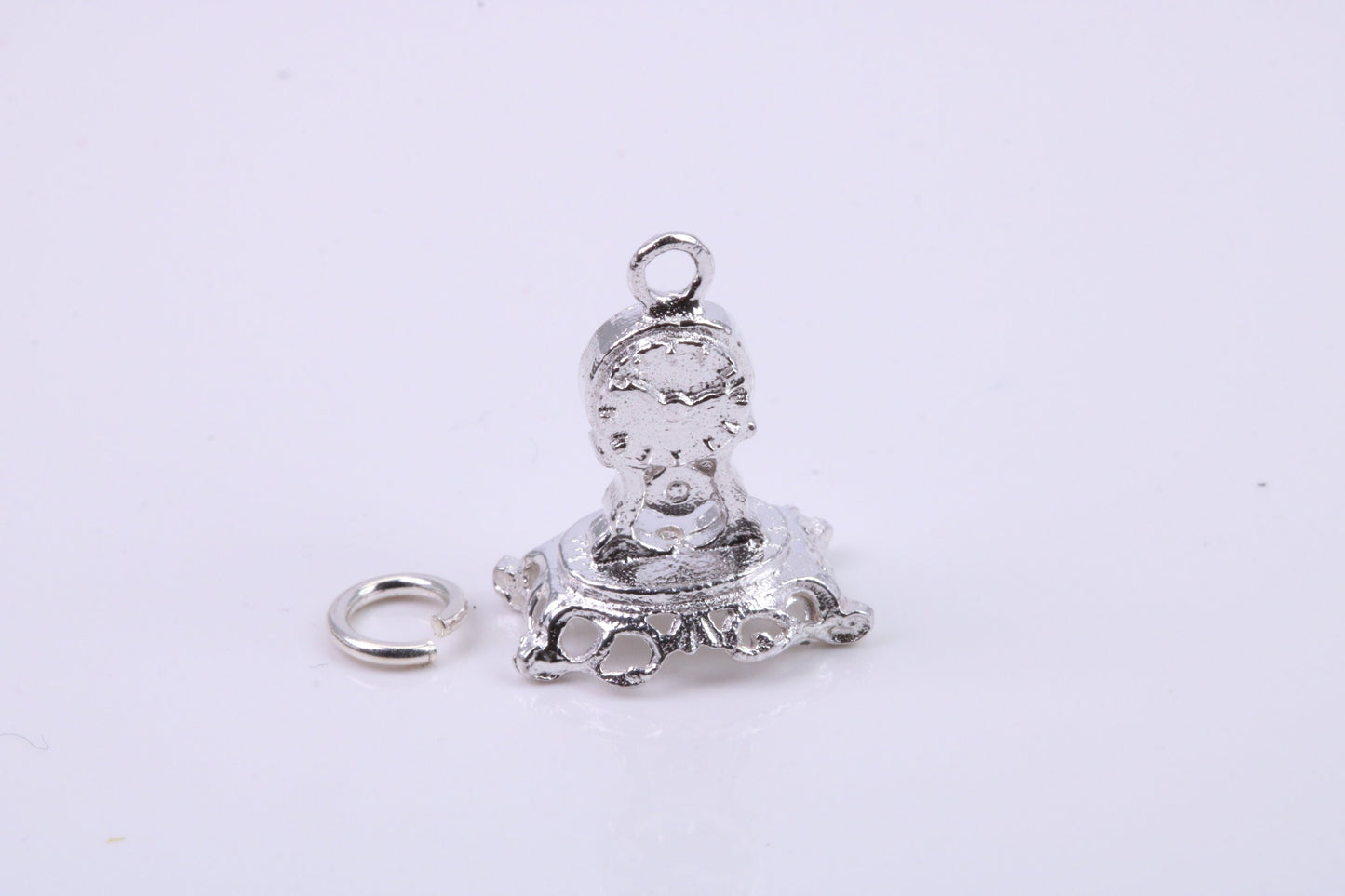Mantle Clock Charm, Traditional Charm, Made from Solid 925 Grade Sterling Silver, Complete with Attachment Link