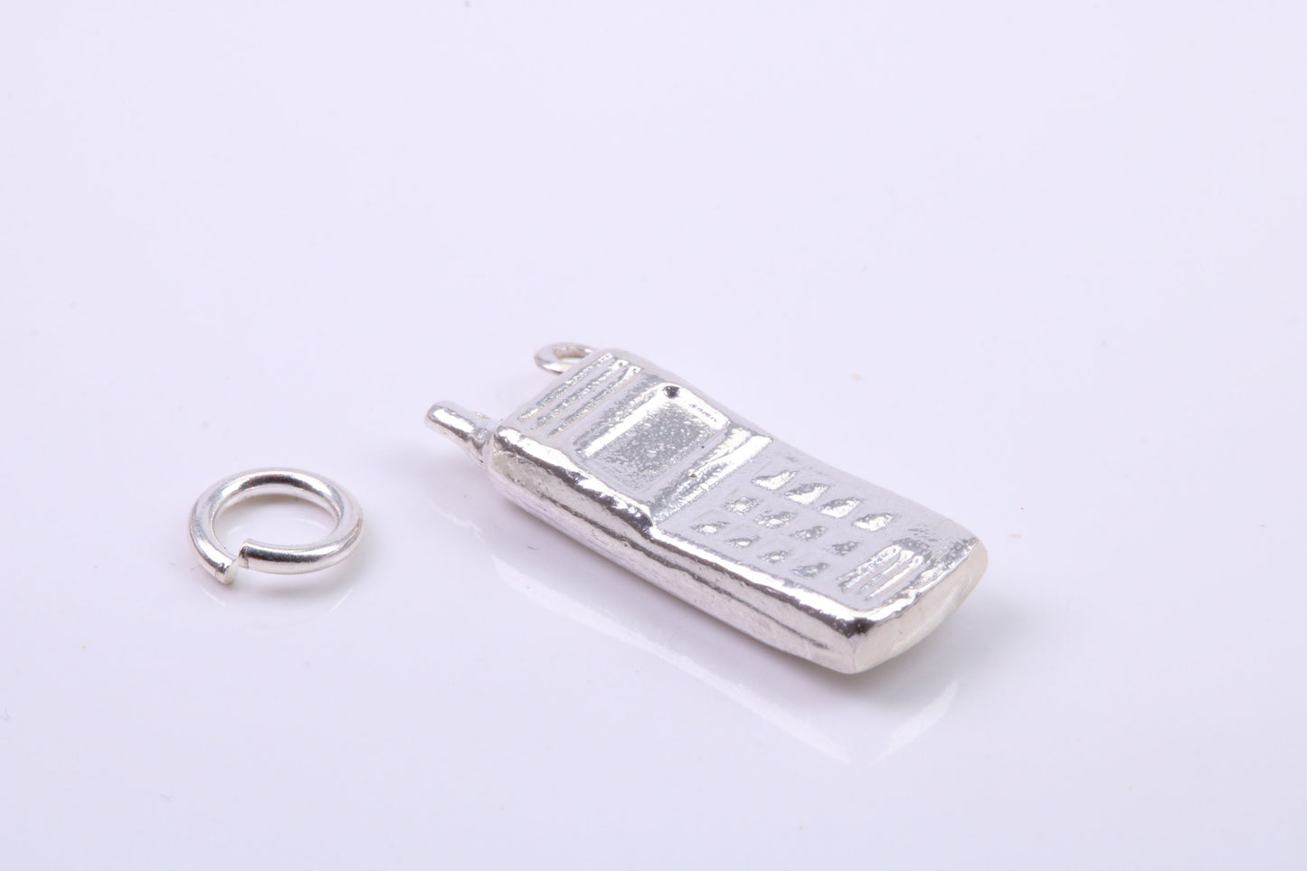 Cell Phone Charm, Traditional Charm, Made from Solid 925 Grade Sterling Silver, Complete with Attachment Link