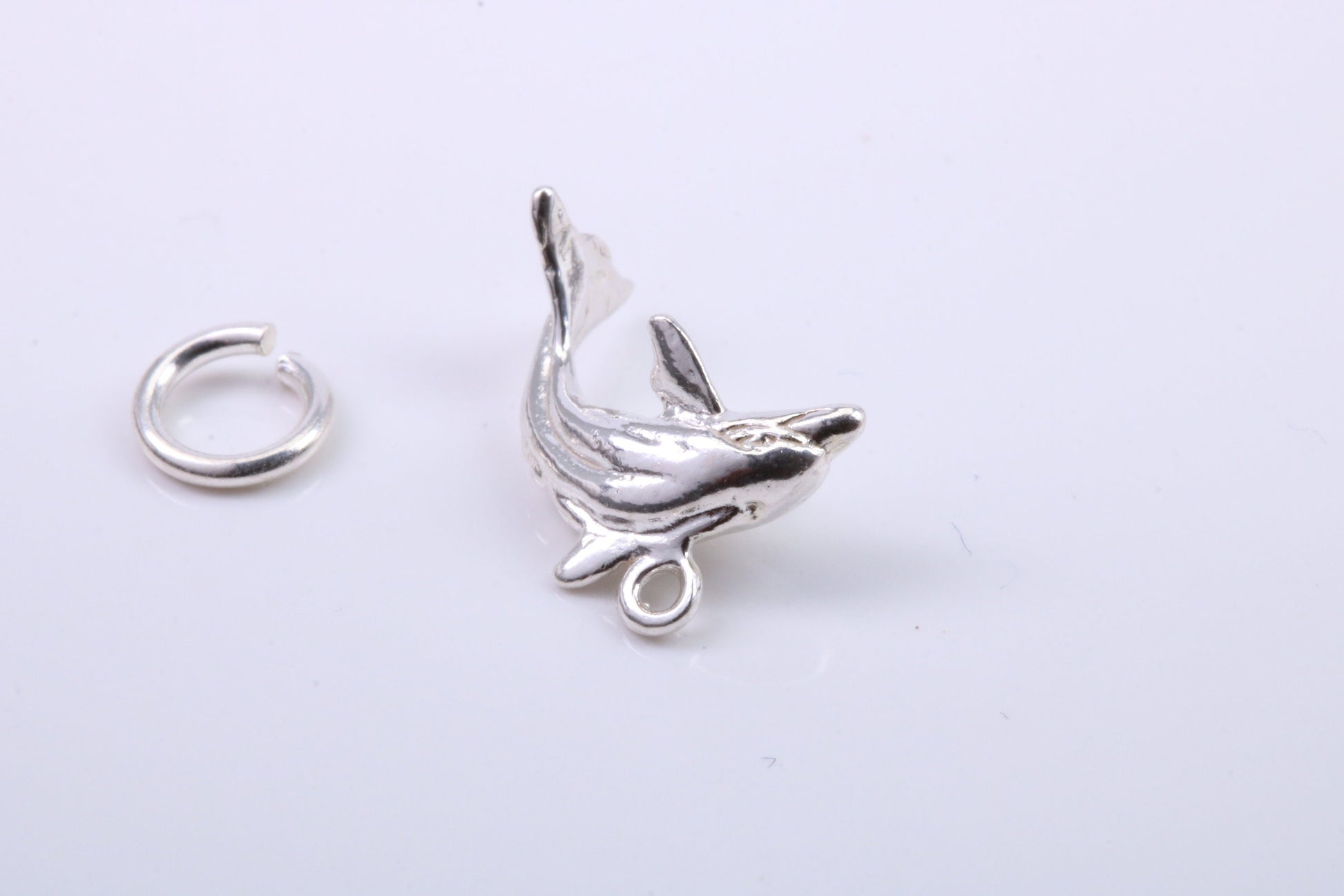 Dolphin Charm, Traditional Charm, Made from Solid 925 Grade Sterling Silver, Complete with Attachment Link