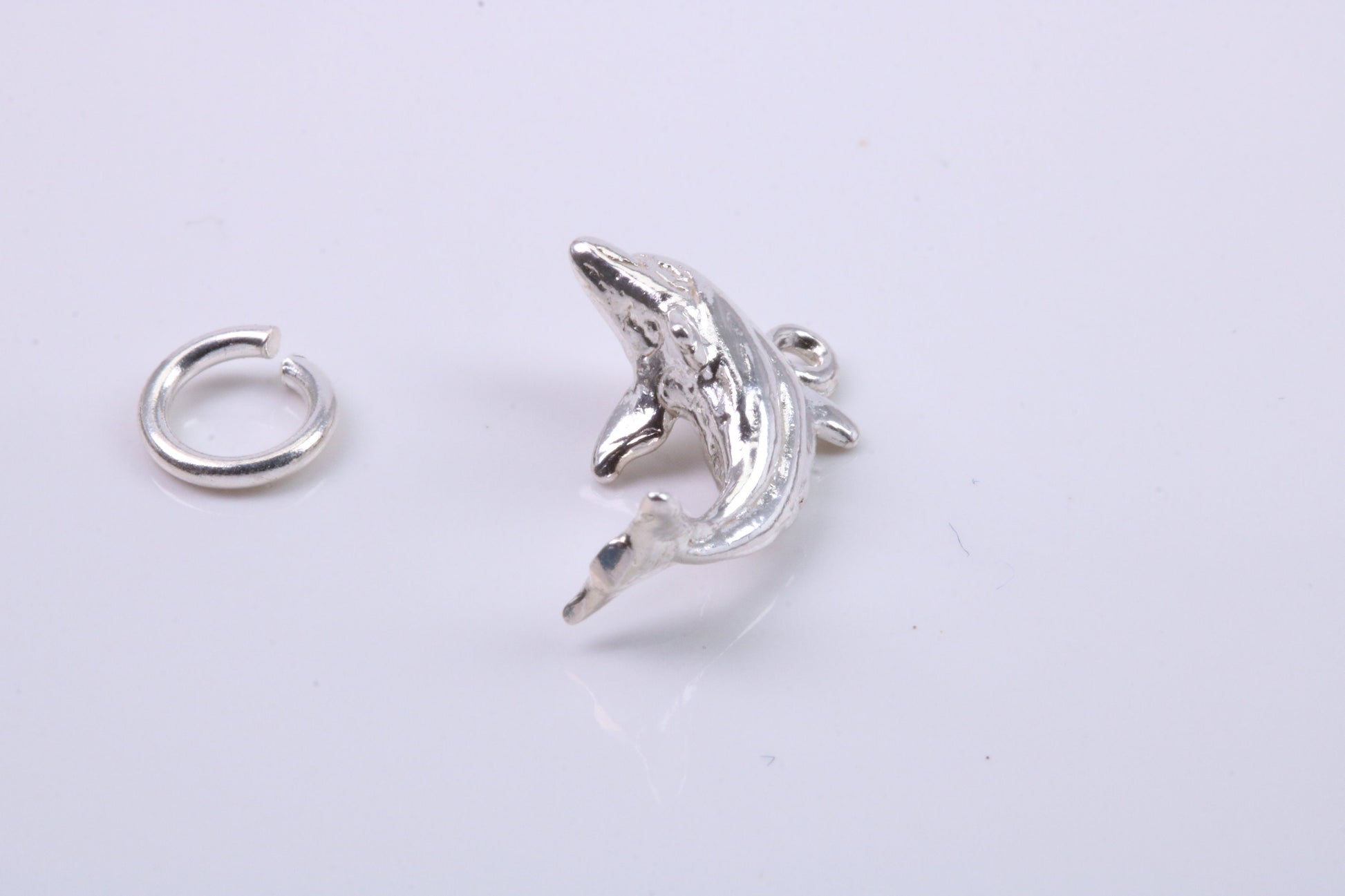 Dolphin Charm, Traditional Charm, Made from Solid 925 Grade Sterling Silver, Complete with Attachment Link