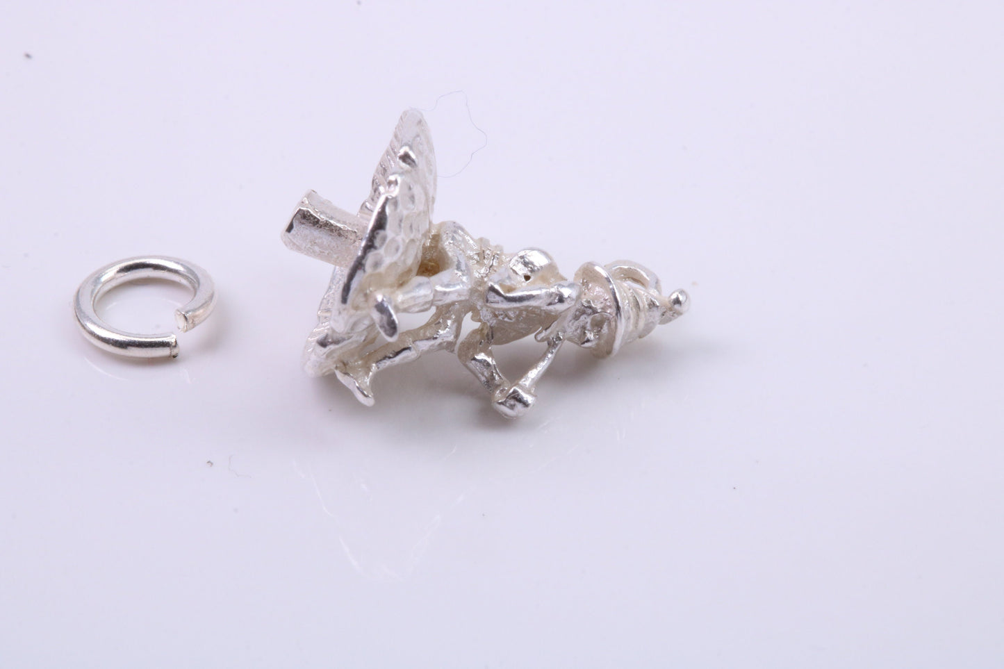 Gnome on Toadstool Charm, Traditional Charm, Made from Solid 925 Grade Sterling Silver, Complete with Attachment Link