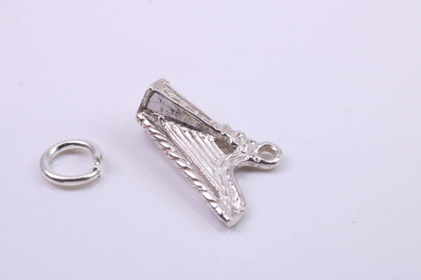 Harp Charm, Traditional Charm, Made from Solid 925 Grade Sterling Silver, Complete with Attachment Link