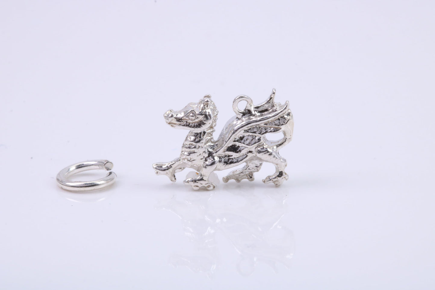 Welsh Dragon Charm, Traditional Charm, Made from Solid 925 Grade Sterling Silver, Complete with Attachment Link