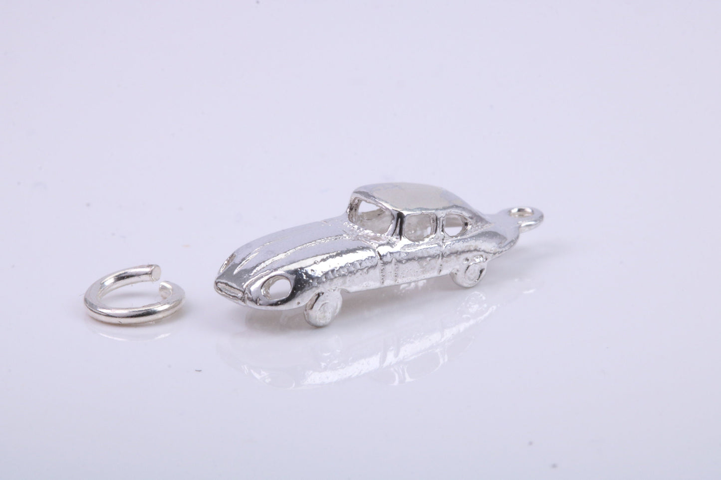 E Type Jaguar Car Charm, Traditional Charm, Made from Solid 925 Grade Sterling Silver, Complete with Attachment Link