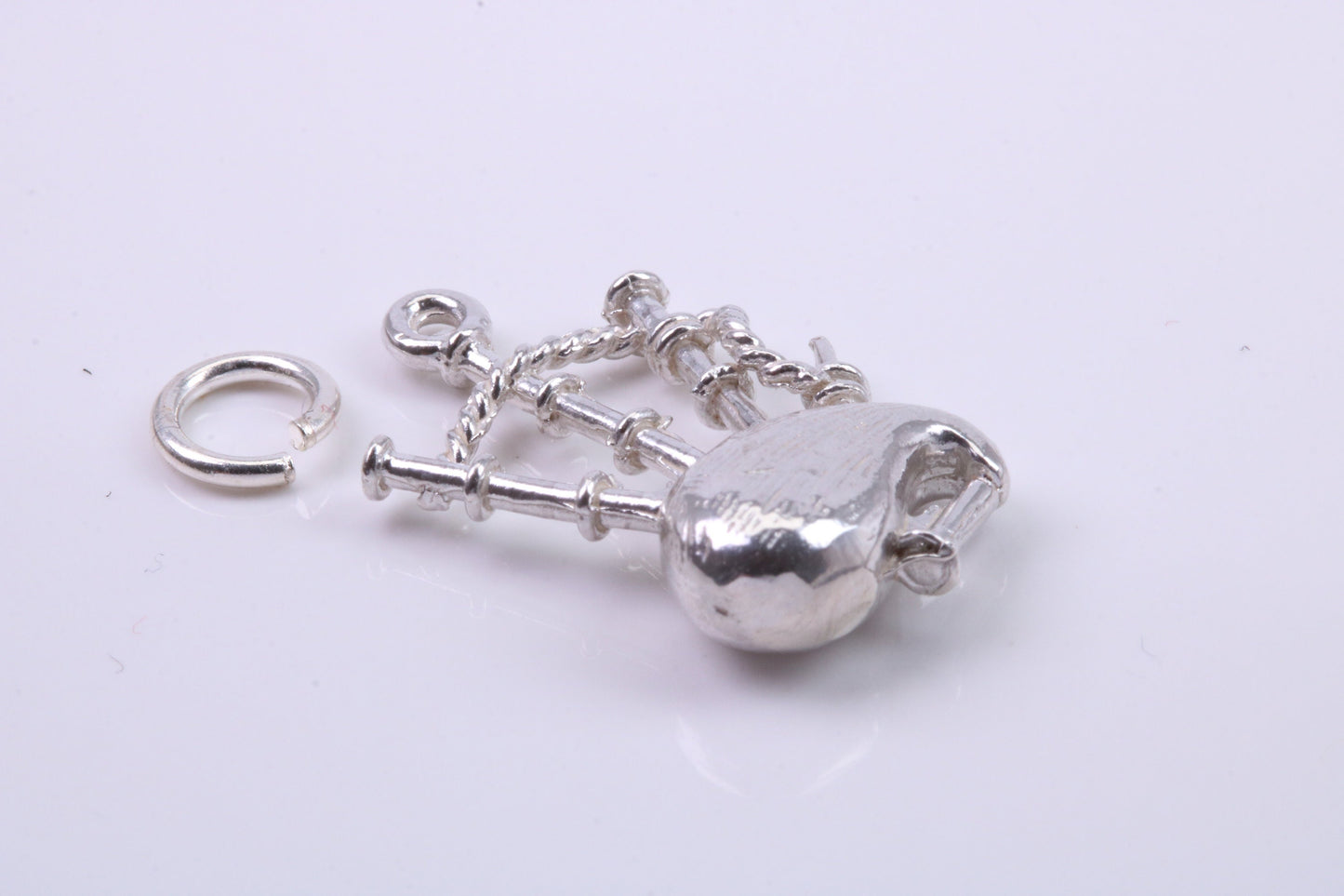 Bagpipe Charm, Traditional Charm, Made from Solid 925 Grade Sterling Silver, Complete with Attachment Link