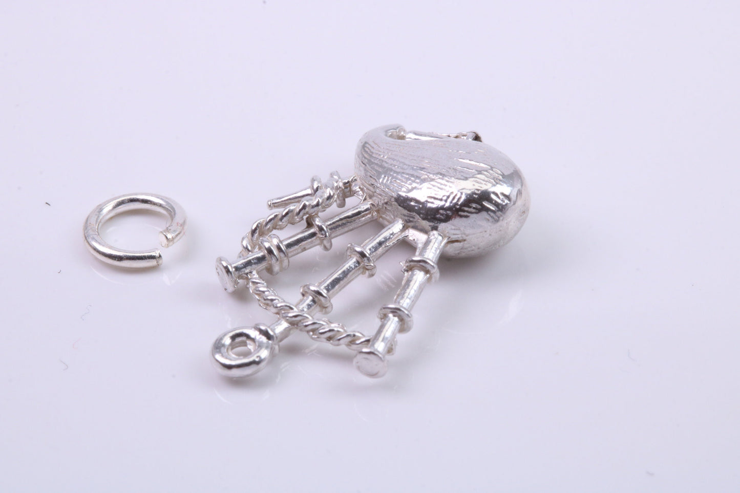 Bagpipe Charm, Traditional Charm, Made from Solid 925 Grade Sterling Silver, Complete with Attachment Link