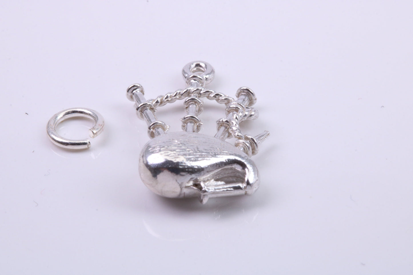 Bagpipe Charm, Traditional Charm, Made from Solid 925 Grade Sterling Silver, Complete with Attachment Link