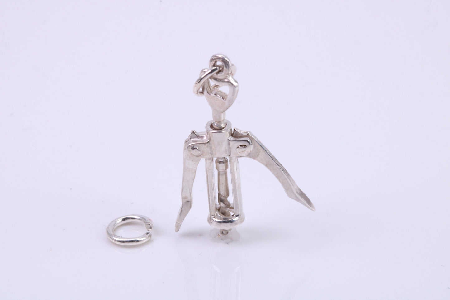 Wine Bottle Opener Charm, Traditional Charm, Made from Solid 925 Grade Sterling Silver, Complete with Attachment Link