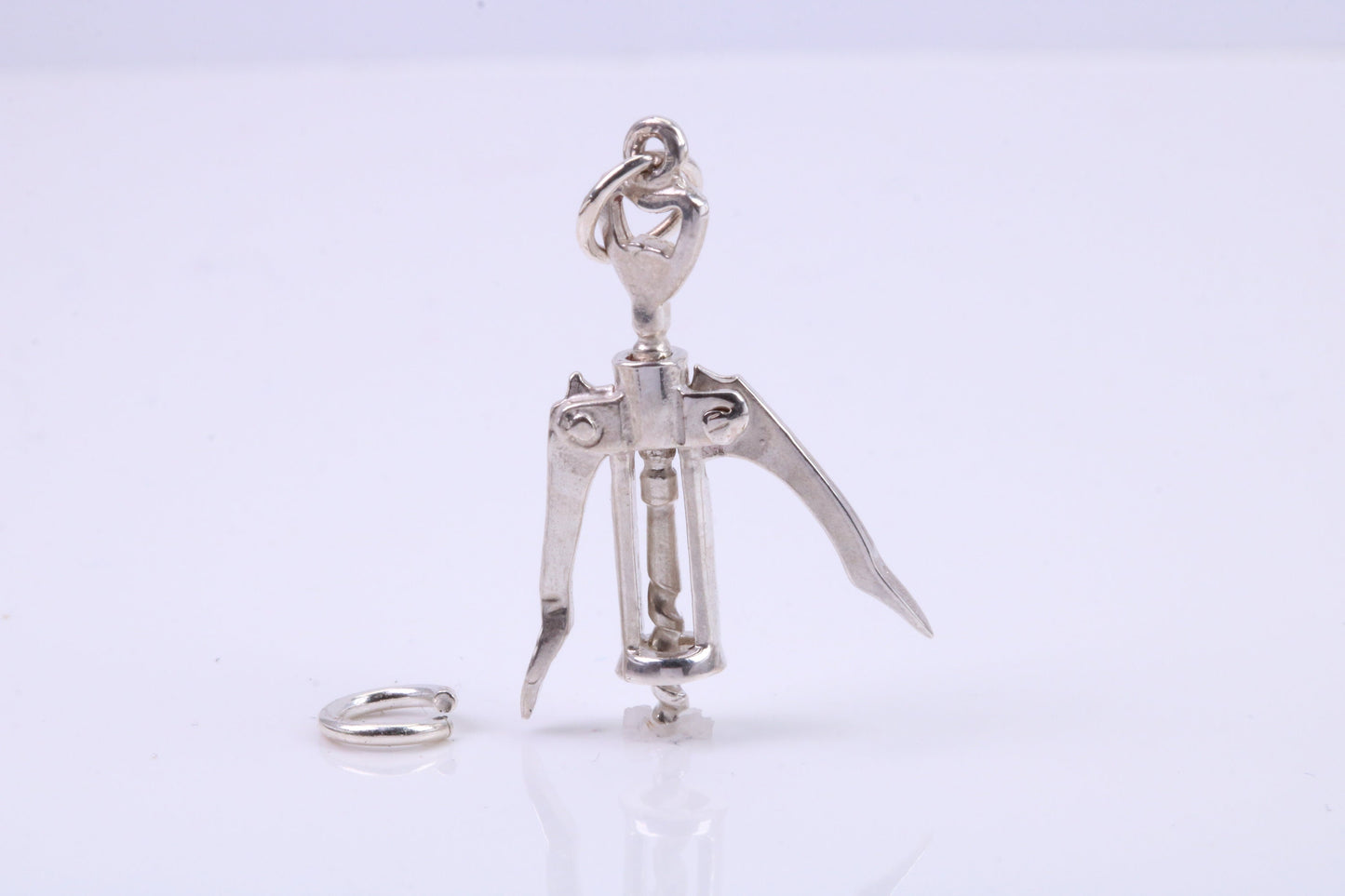 Wine Bottle Opener Charm, Traditional Charm, Made from Solid 925 Grade Sterling Silver, Complete with Attachment Link