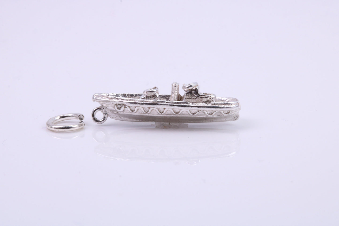Speed Boat Charm, Traditional Charm, Made from Solid 925 Grade Sterling Silver, Complete with Attachment Link