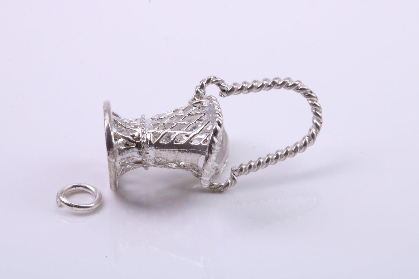 Basket Charm, Traditional Charm, Made from Solid 925 Grade Sterling Silver, Complete with Attachment Link