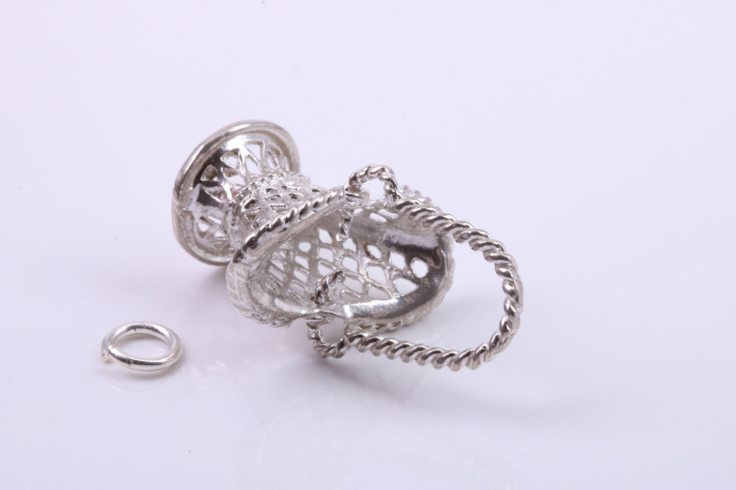 Basket Charm, Traditional Charm, Made from Solid 925 Grade Sterling Silver, Complete with Attachment Link