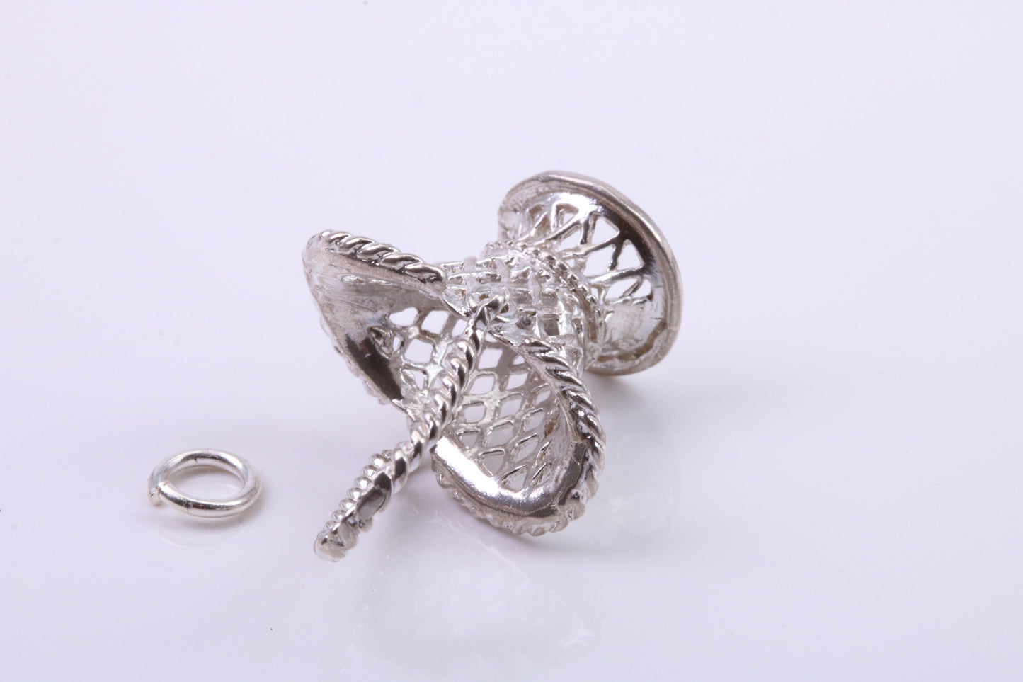 Basket Charm, Traditional Charm, Made from Solid 925 Grade Sterling Silver, Complete with Attachment Link