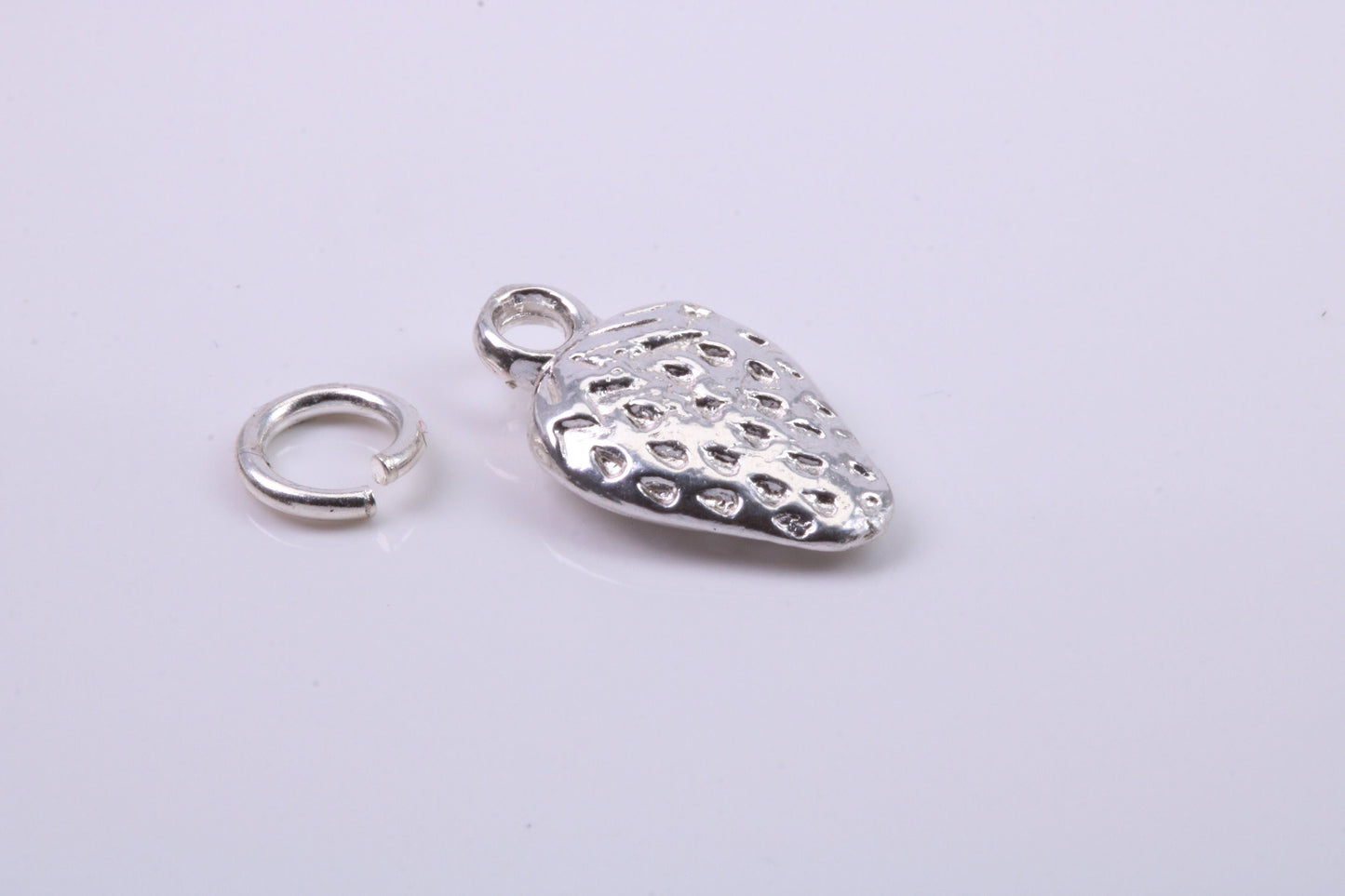 Strawberry Charm, Traditional Charm, Made from Solid 925 Grade Sterling Silver, Complete with Attachment Link
