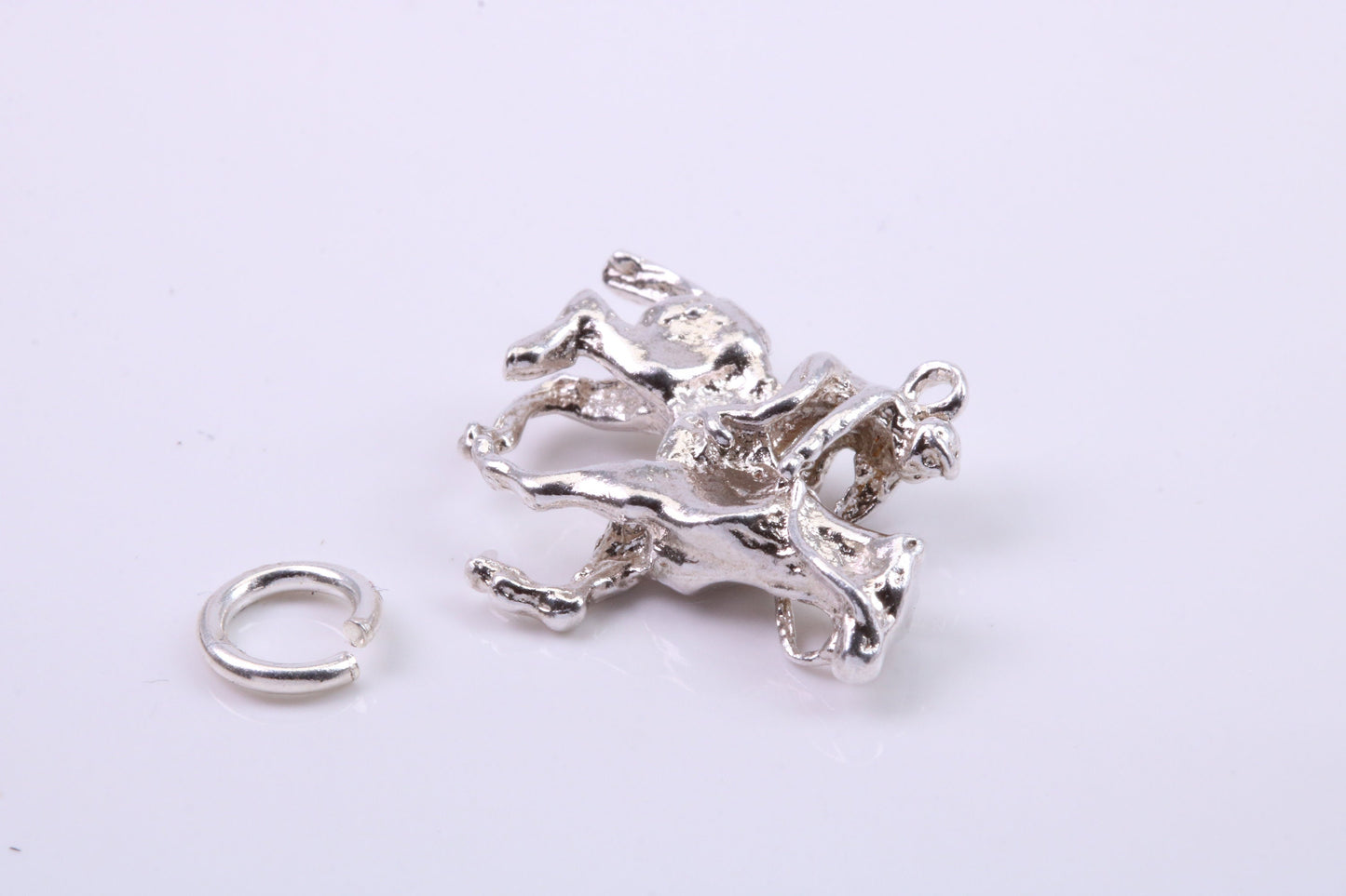 Jockey on Horse Charm, Traditional Charm, Made from Solid 925 Grade Sterling Silver, Complete with Attachment Link