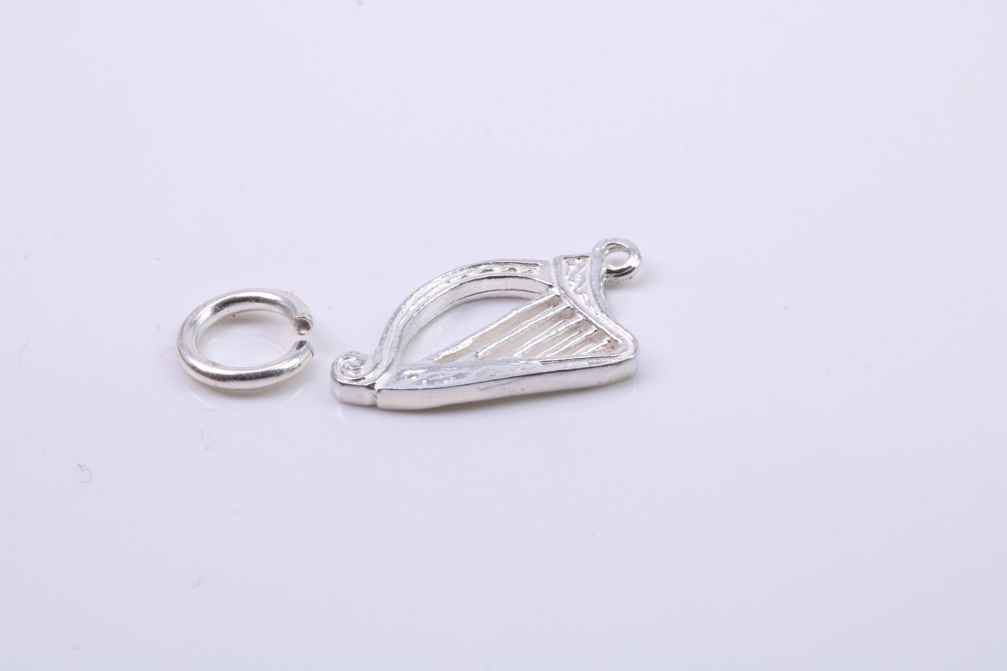 Harp Charm, Traditional Charm, Made from Solid 925 Grade Sterling Silver, Complete with Attachment Link