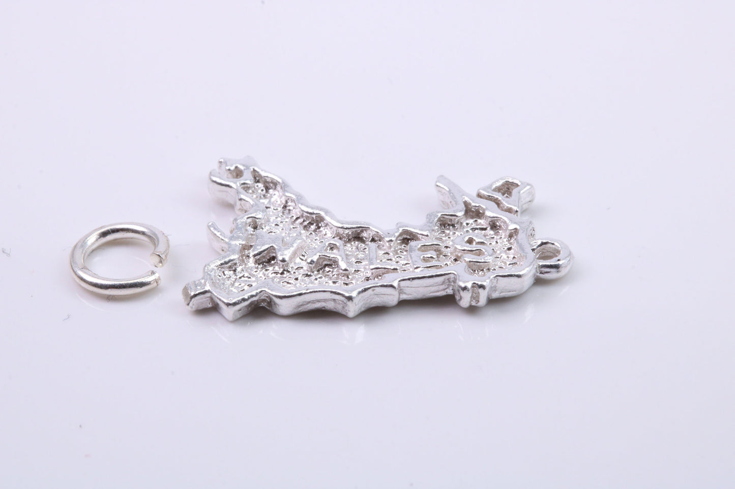 Map of Wales Charm, Traditional Charm, Made from Solid 925 Grade Sterling Silver, Complete with Attachment Link