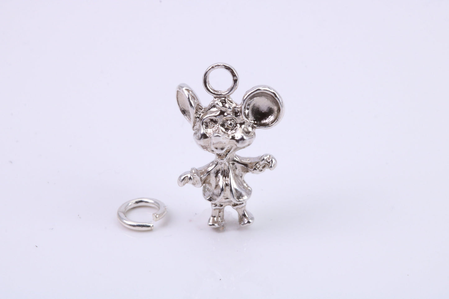 Standing Mouse Charm, Traditional Charm, Made from Solid 925 Grade Sterling Silver, Complete with Attachment Link