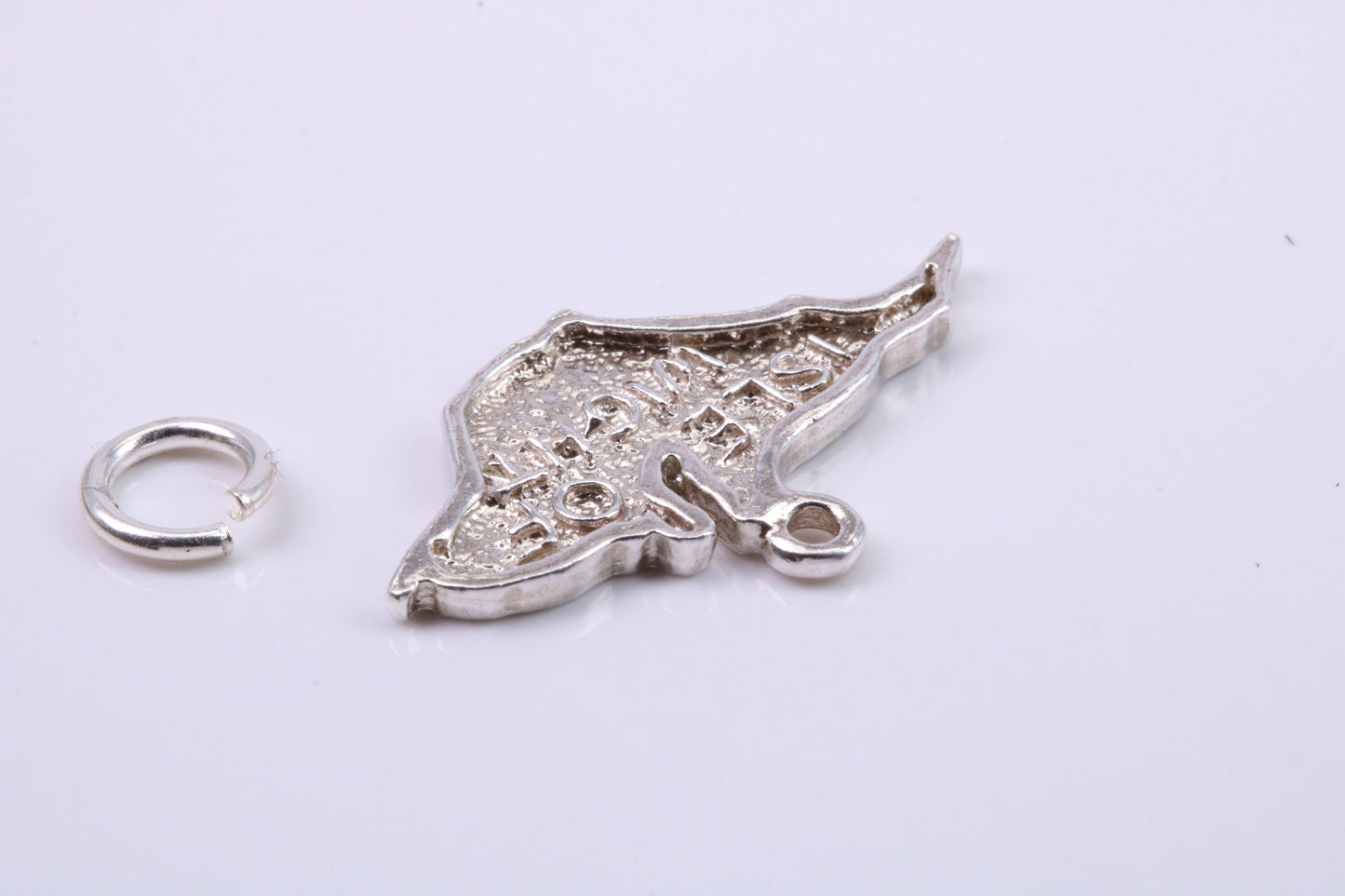 Map of Isle of White Charm, Traditional Charm, Made from Solid 925 Grade Sterling Silver, Complete with Attachment Link