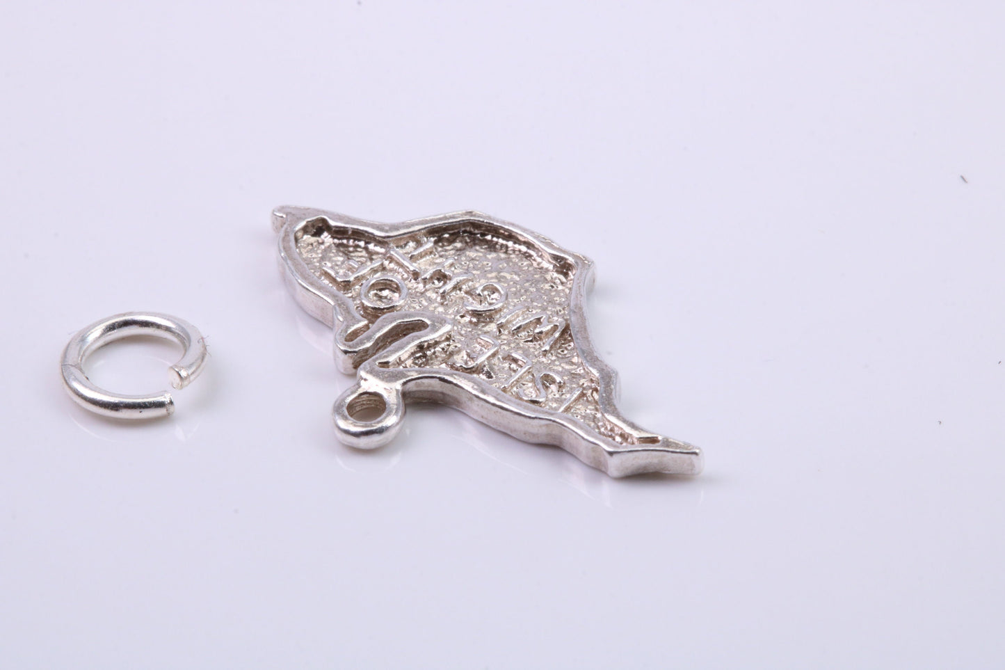 Map of Isle of White Charm, Traditional Charm, Made from Solid 925 Grade Sterling Silver, Complete with Attachment Link