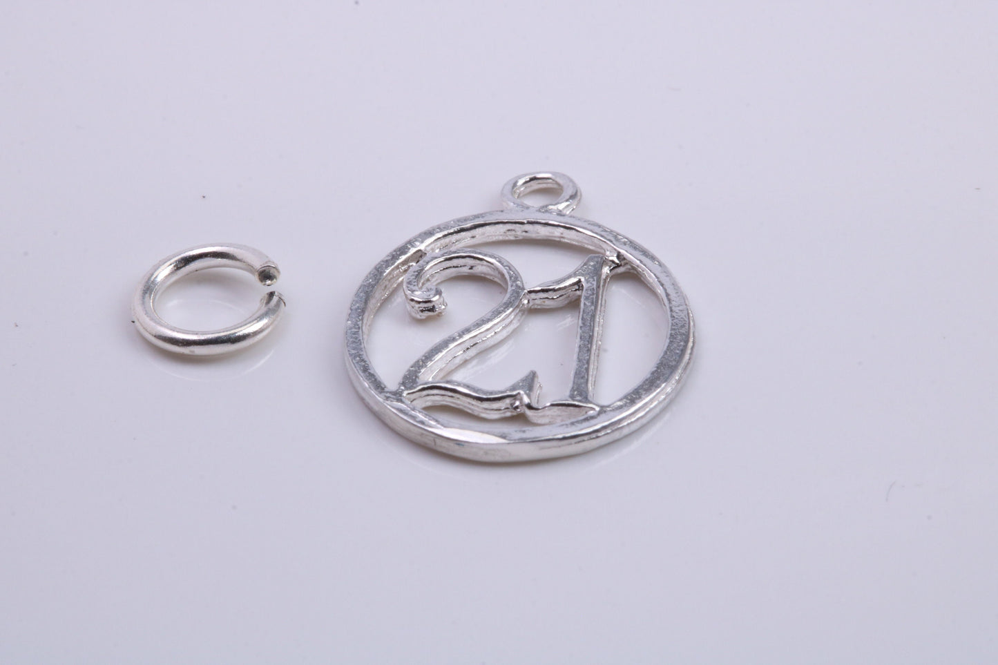 21st Birthday Charm, Traditional Charm, Made from Solid 925 Grade Sterling Silver, Complete with Attachment Link