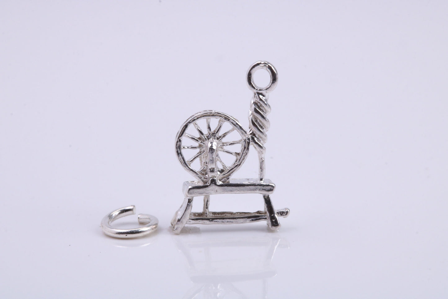 Yarn Spinning Wheel Charm, Traditional Charm, Made from Solid 925 Grade Sterling Silver, Complete with Attachment Link
