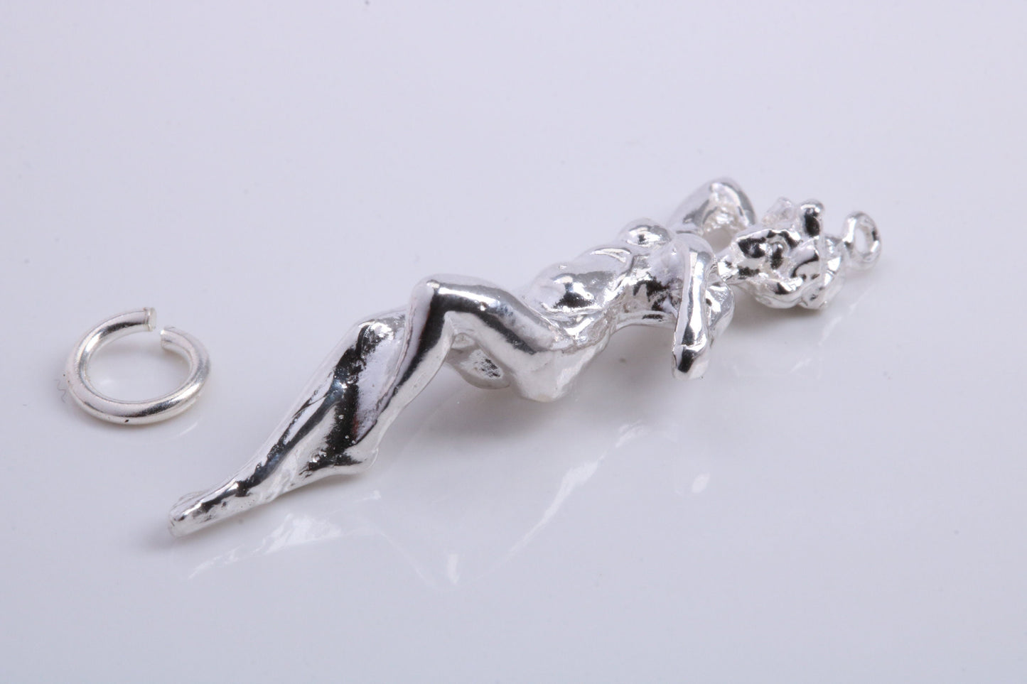 Lady Sunbathing Charm, Traditional Charm, Made from Solid 925 Grade Sterling Silver, Complete with Attachment Link