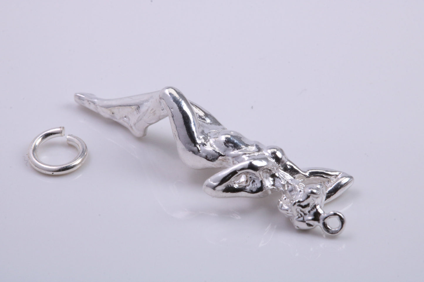 Lady Sunbathing Charm, Traditional Charm, Made from Solid 925 Grade Sterling Silver, Complete with Attachment Link