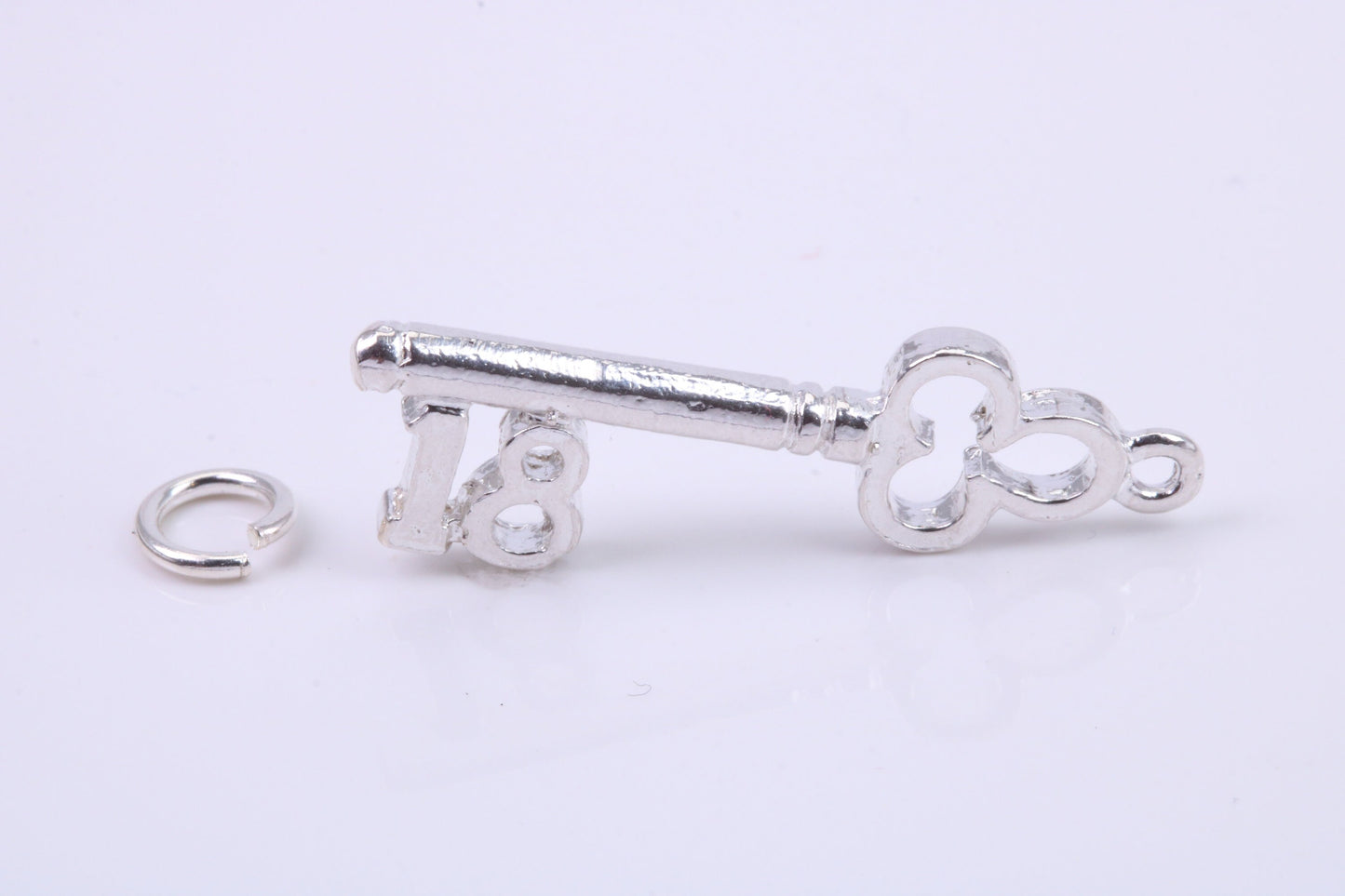 18th Birthday Key Charm, Traditional Charm, Made from Solid 925 Grade Sterling Silver, Complete with Attachment Link