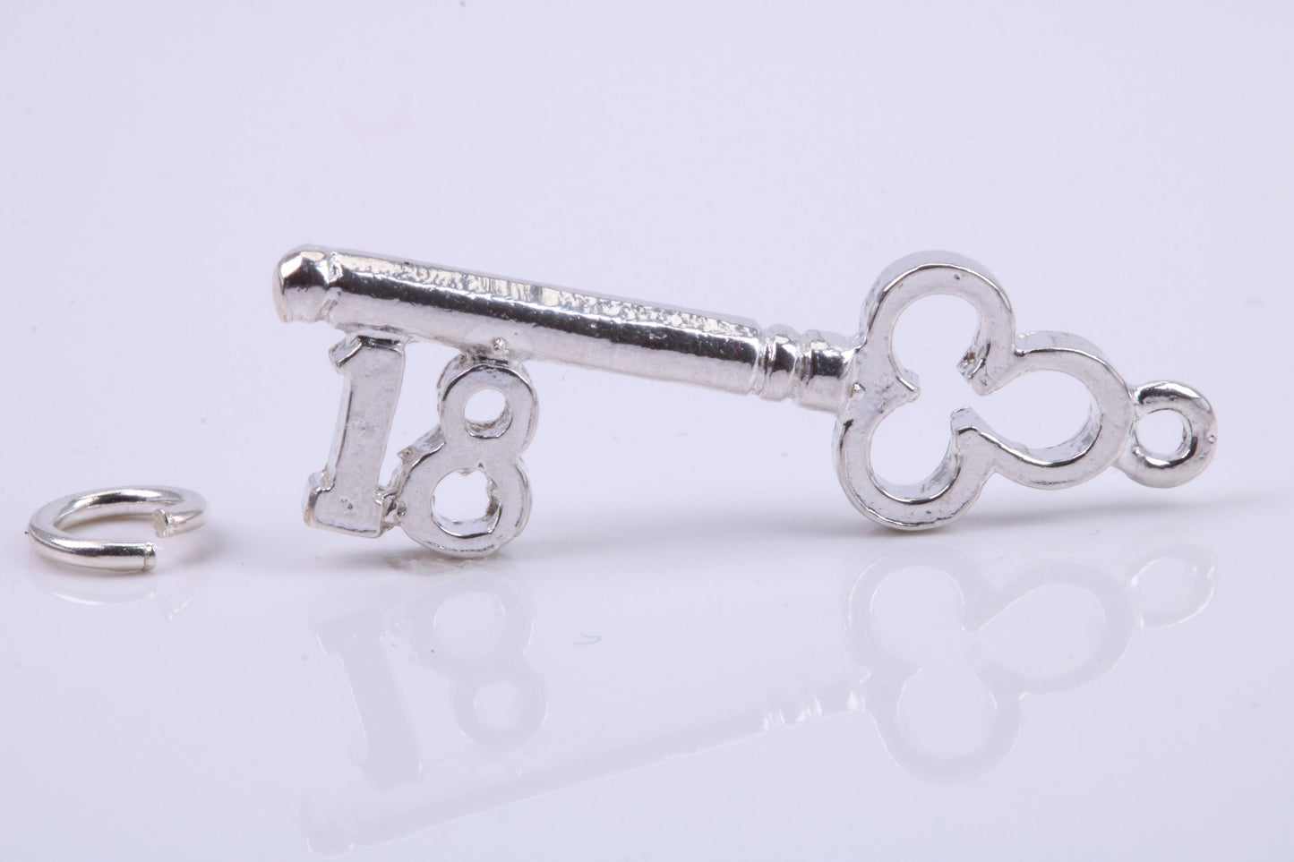 18th Birthday Key Charm, Traditional Charm, Made from Solid 925 Grade Sterling Silver, Complete with Attachment Link